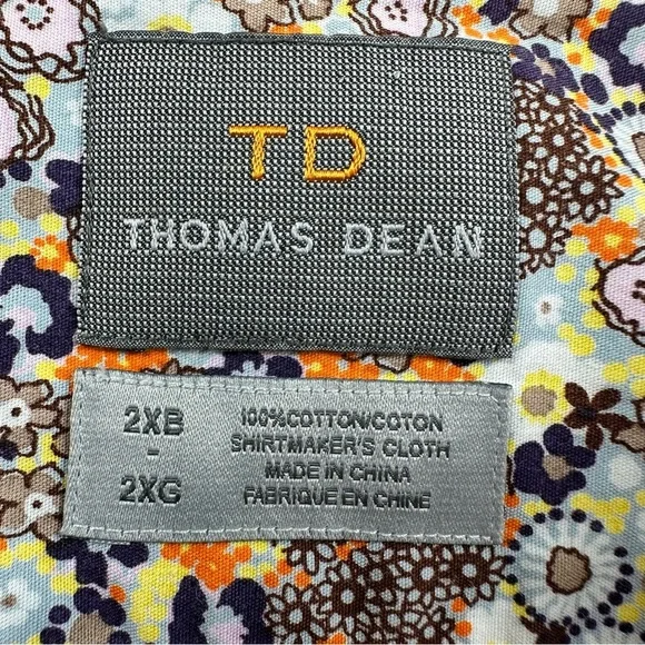 Thomas Dean Multicolored Floral Dress Shirt Mens 2XB Big Flip Cuff Long Sleeve - Picture 3 of 7